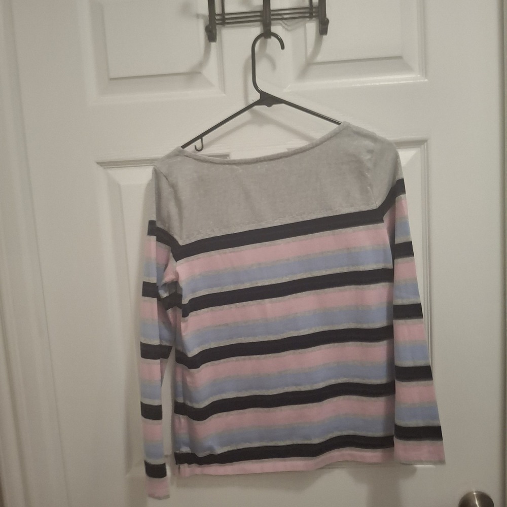 3/$15 TALBOTS‎ Small Gray Blue Pink Striped Cotton Pullover Long Sleeve Tee - Picture 9 of 9